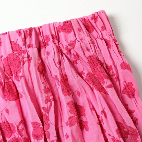 Rose Pink Boho Women's Plus Size Ditsy Floral Pleated Skirt - Picture 4 of 7